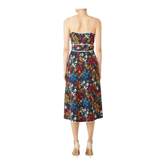 TORY BURCH Navy Blue Floral Grotto Midi Wrap Dress Size 8 - Picture 10 of 15